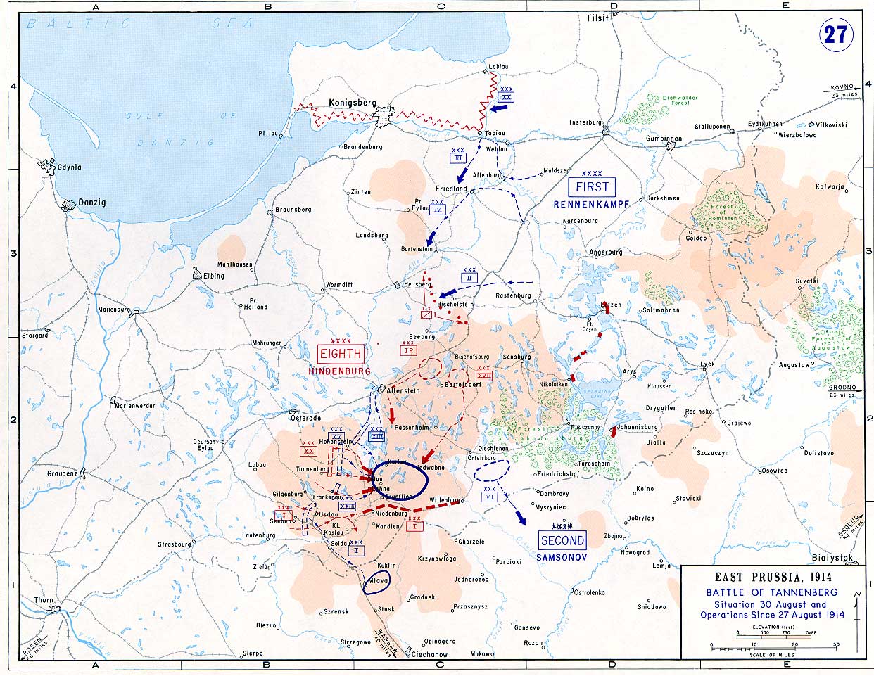 Mapa da batalha de Tannenberg