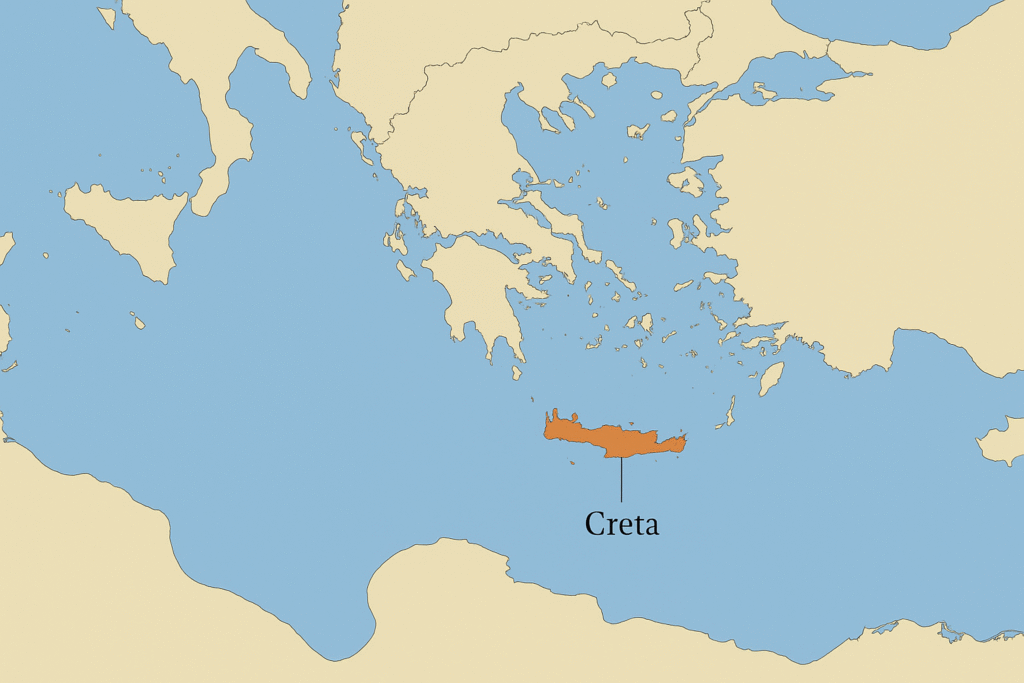 Mapa onde a ilha de Creta está destacada