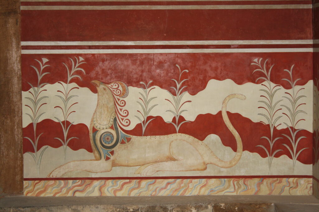 provavelmente parte da Sala do Trono em Knossos, mostra uma criatura mítica muito simbólica da cultura minoica