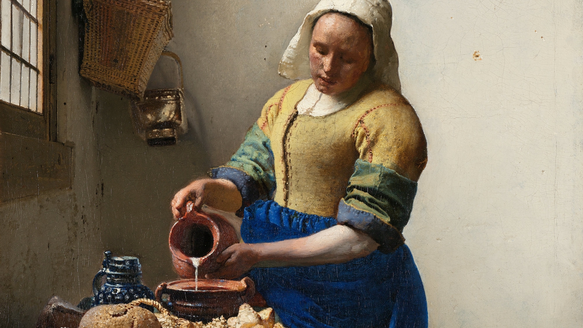 A Leiteira (The Milkmaid, c. 1658), de Johannes Vermeer – Obra na qual pigmentos como o Amarelo de Cromo eram utilizados, destacando a presença de materiais que hoje sabemos ser tóxicos.