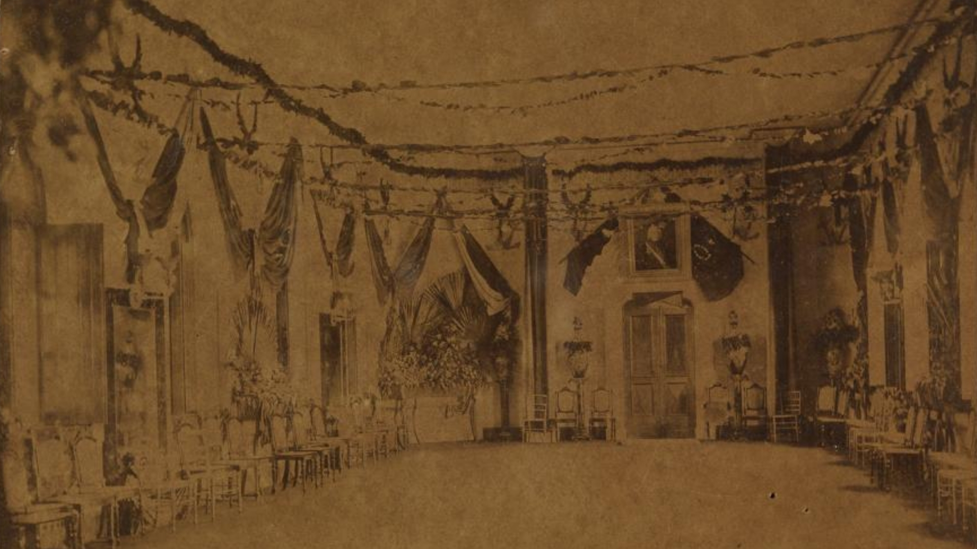 Sala de baile da Ilha Fiscal preparada para a festa de 9 de novembro de 1889, em honra da Marinha chilena
Ferrez, Marc, 1843-1923 ([s.d.])